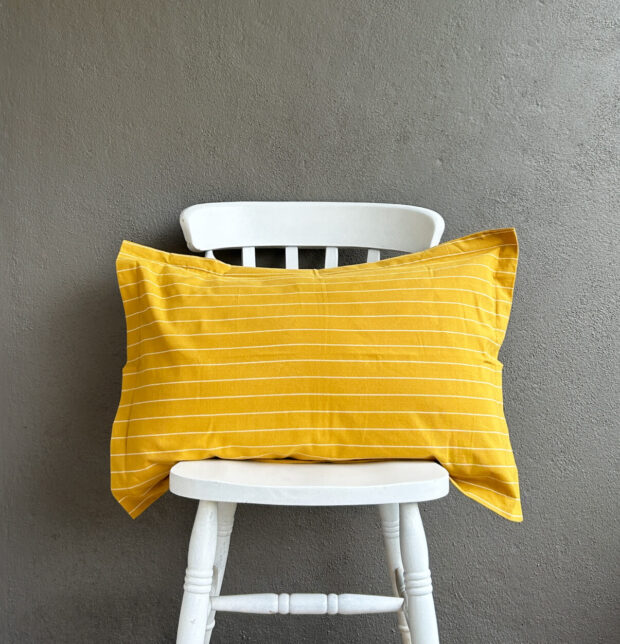 Silver Lining Striped Cotton Bedsheet Mustard / White - With 2 pillow covers