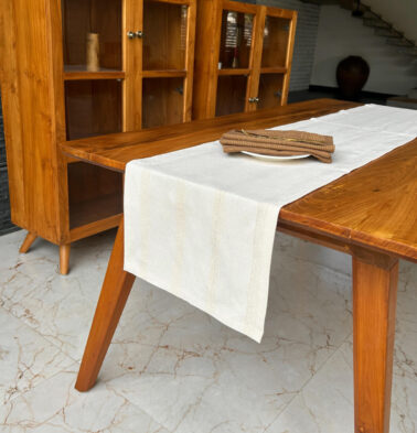 Zari Stripes Cotton Table Runner Beige