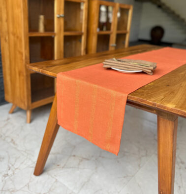 Zari Stripes Cotton Table Runner Rust Orange