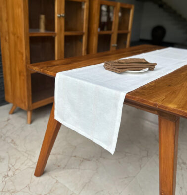 Zari Stripes Cotton Table Runner White