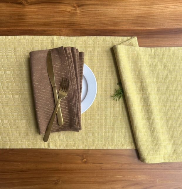 Panama Weave Cotton Table Runner Yolk Yellow