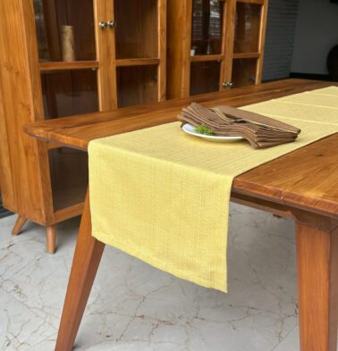 Panama Weave Cotton Table Runner Yolk Yellow