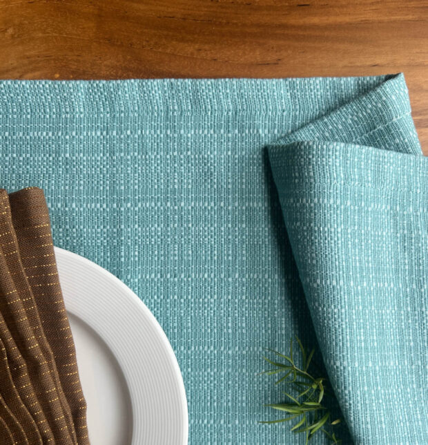 Panama Weave Cotton Table Runner Dusty Turquoise