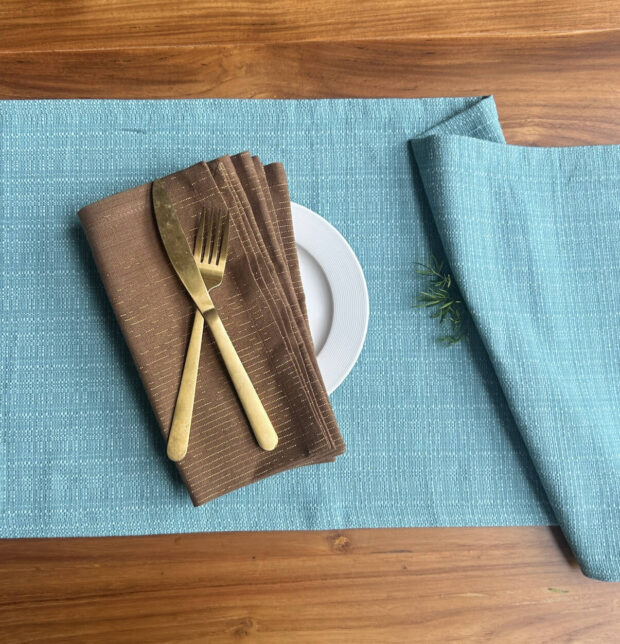 Panama Weave Cotton Table Runner Dusty Turquoise