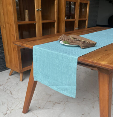 Panama Weave Cotton Table Runner Dusty Turquoise