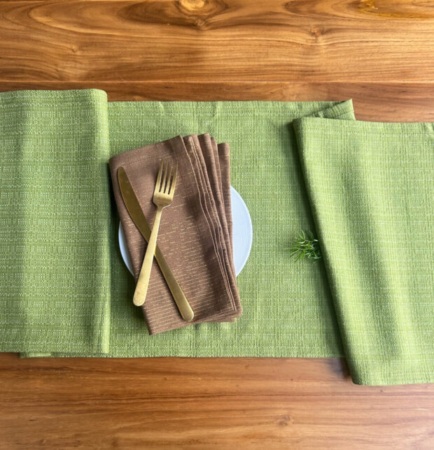 Panama Weave Cotton Table Runner Spinach Green