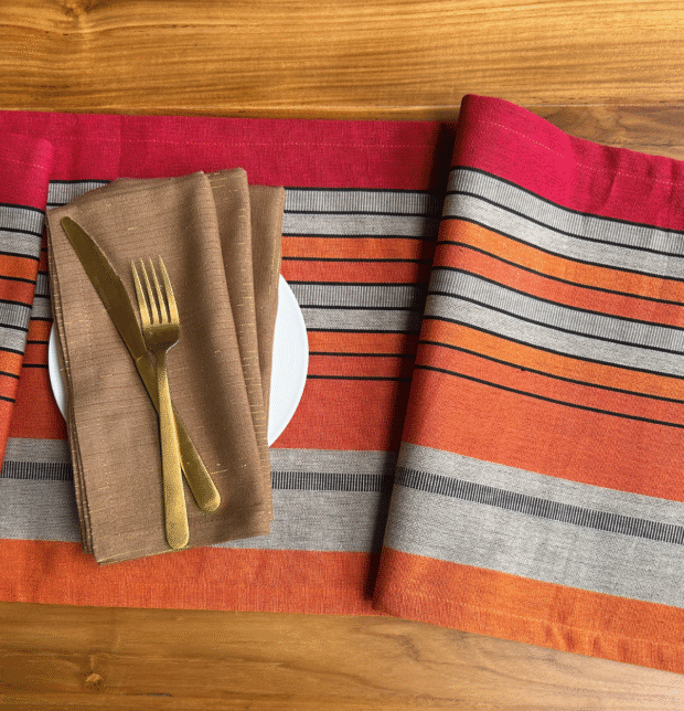 Segmented Stripes Cotton Table Runner Multicolor