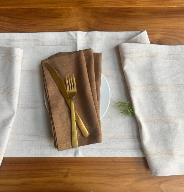 Zari Stripes Cotton Table Runner Beige