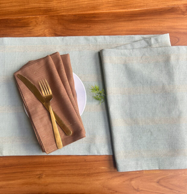 Zari Stripes Cotton Table Runner Desert Sage