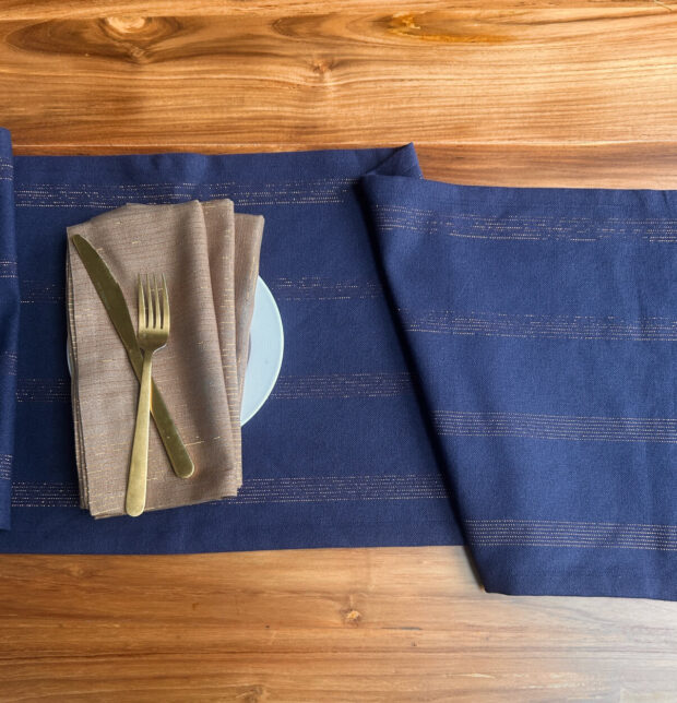 Zari Stripes Cotton Table Runner Indigo