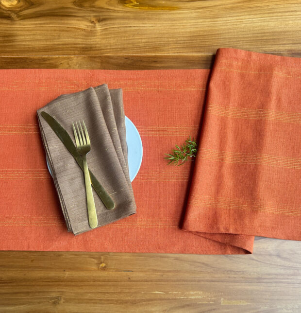 Zari Stripes Cotton Table Runner Rust Orange