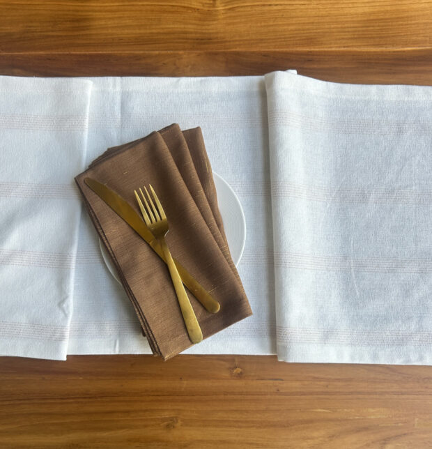 Zari Stripes Cotton Table Runner White