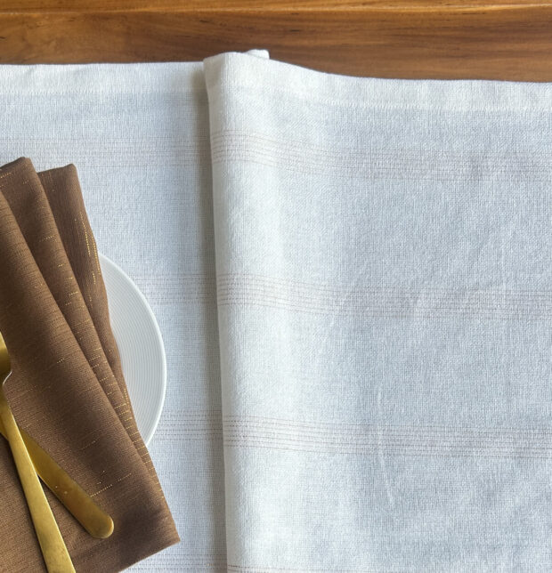 Zari Stripes Cotton Table Runner White