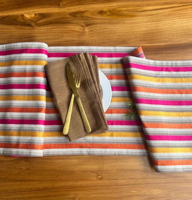 Vibrant Satin Stripes Cotton Table Runner Multicolor