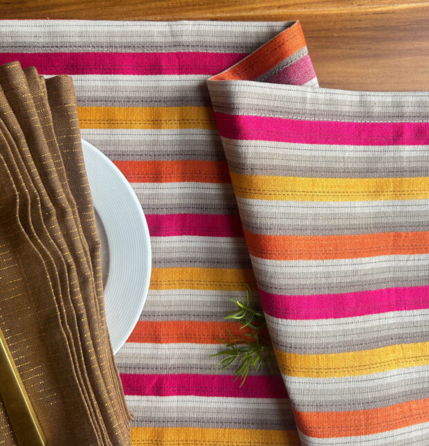 Vibrant Satin Stripes Cotton Table Runner Multicolor