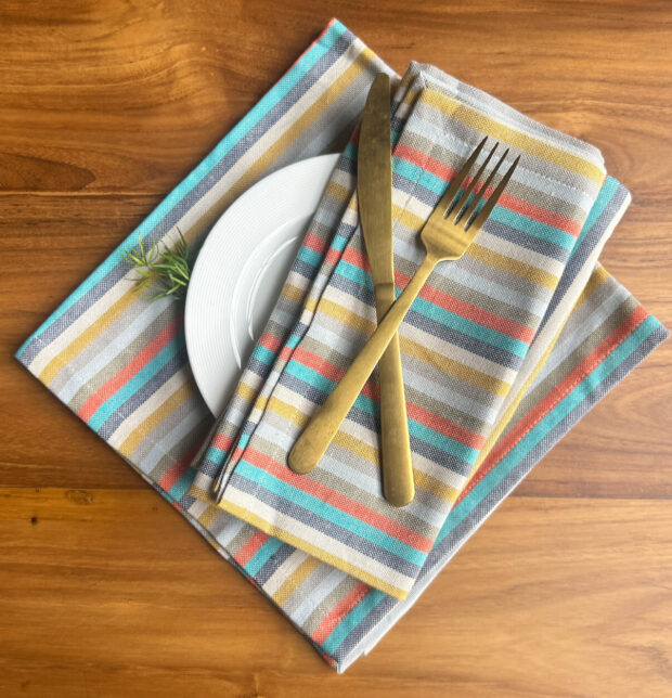 Stripes Cotton Table Napkins Multicolor Fiesta – Set of 6