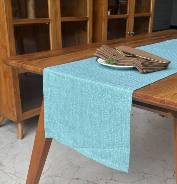 Panama Weave Cotton Table Runner Dusty Turquoise