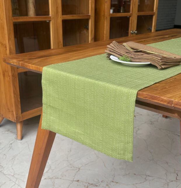 Panama Weave Cotton Table Runner Spinach Green