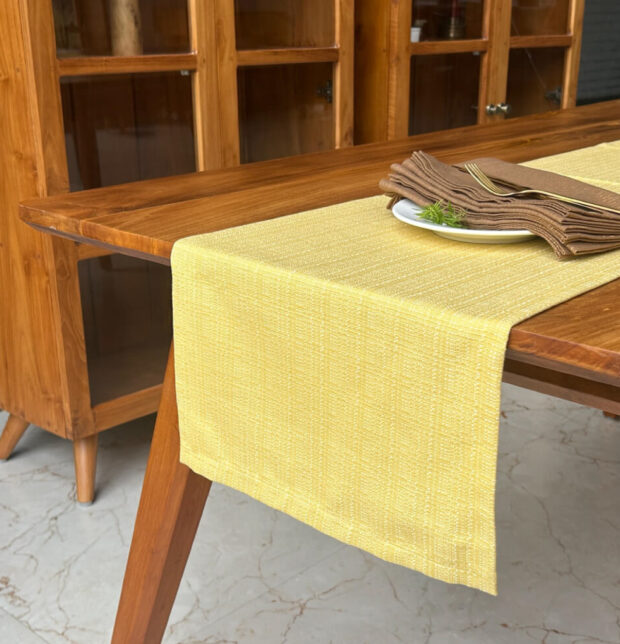 Panama Weave Cotton Table Runner Yolk Yellow