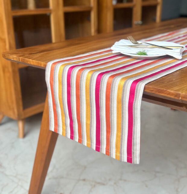 Vibrant Satin Stripes Cotton Table Runner Multicolor