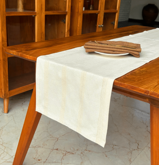 Zari Stripes Cotton Table Runner Beige
