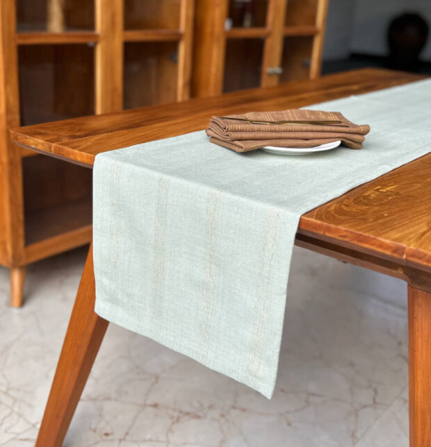 Zari Stripes Cotton Table Runner Desert Sage