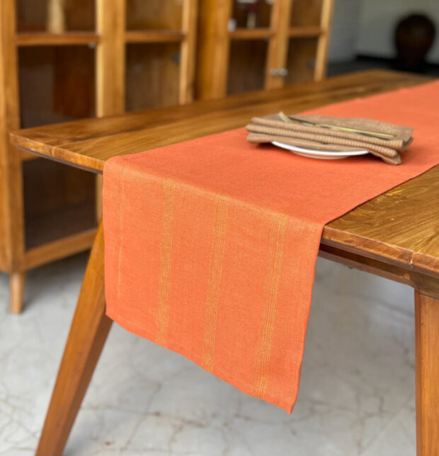 Zari Stripes Cotton Table Runner Rust Orange