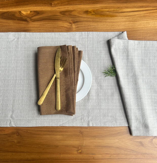 Panama Weave Cotton Table Runner Oatmeal Beige