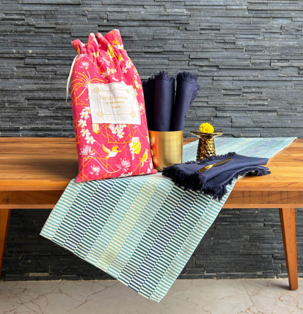 Ocean Blues Table Runner & Indigo Napkin Set - Gift Bag