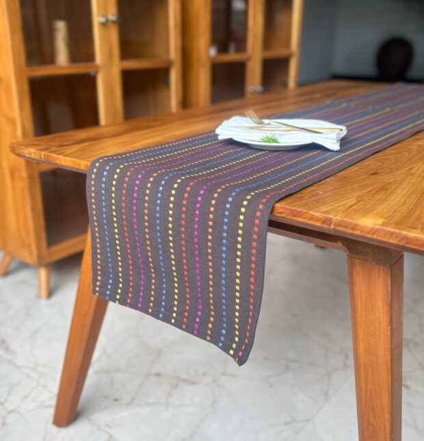 Broken Stripes Cotton Table Runner Brown