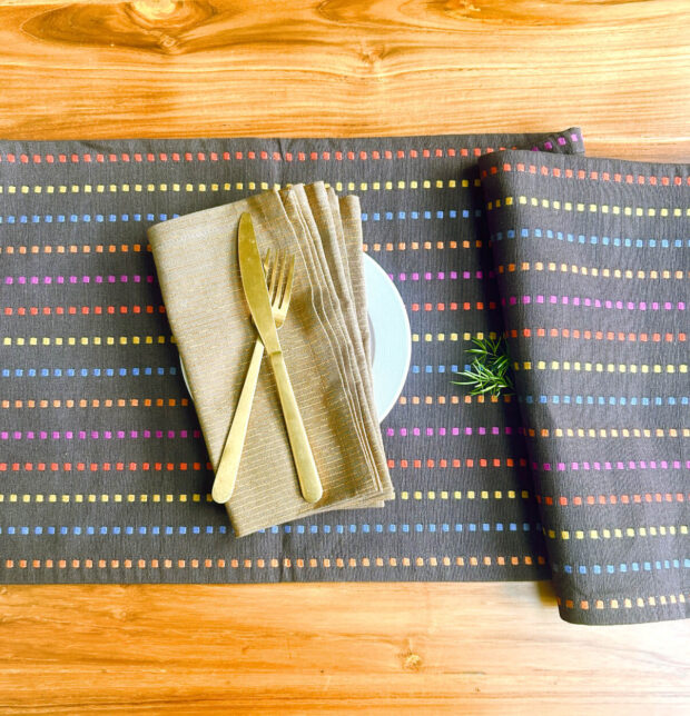 Broken Stripes Cotton Table Runner Brown