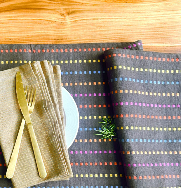 Broken Stripes Cotton Table Runner Brown