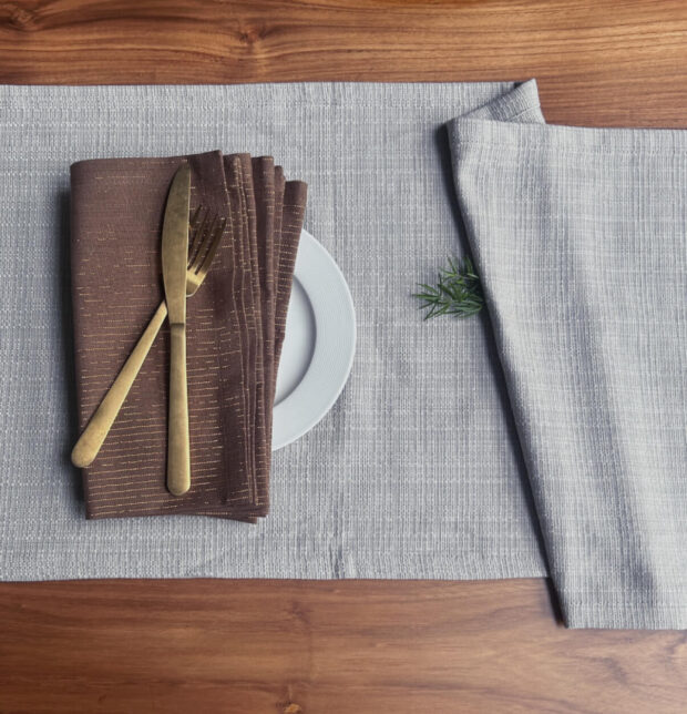 Panama Weave Cotton Table Runner Ash Grey