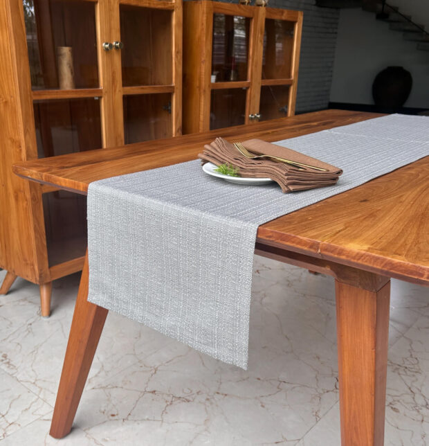 Panama Weave Cotton Table Runner Ash Grey