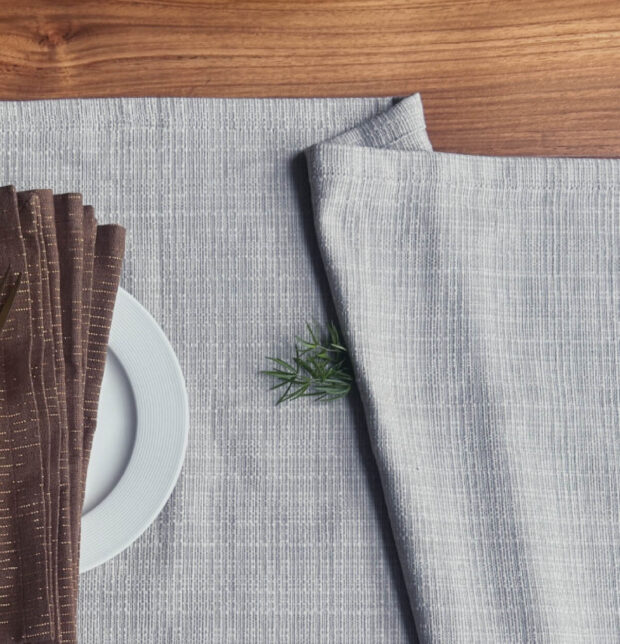 Panama Weave Cotton Table Runner Ash Grey