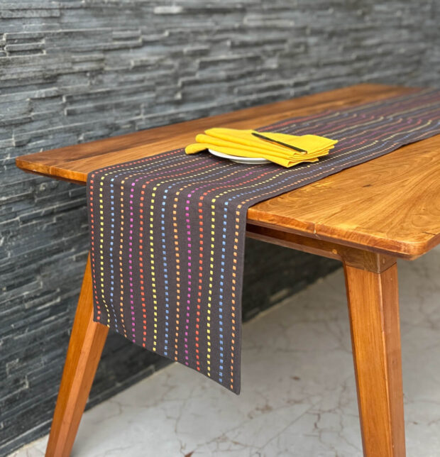 Broken Stripes Cotton Table Runner Brown