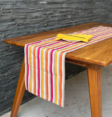 Vibrant Satin Stripes Cotton Table Runner Multicolor