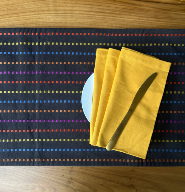 Broken Stripes Table Runner & Yellow Napkin Set - Gift Bag