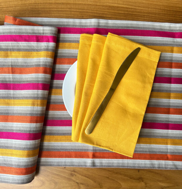 Vibrant Satin Stripes Cotton Table Runner Multicolor