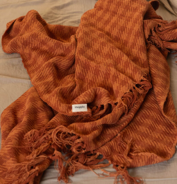 Houndstooth Handwoven Cotton Throw Burnt Orange