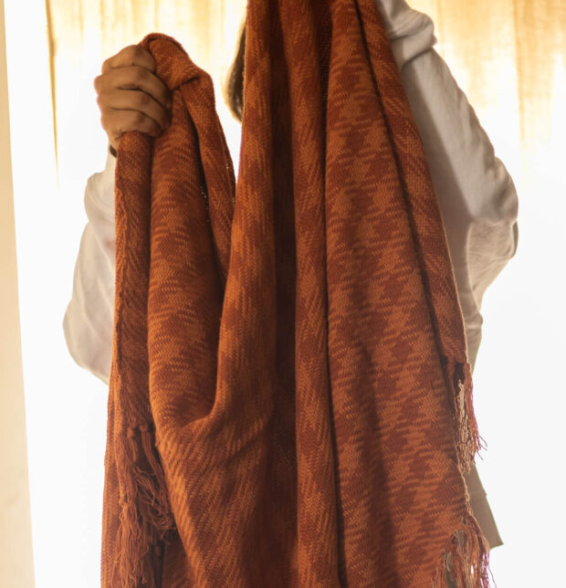 Houndstooth Handwoven Cotton Throw Burnt Orange