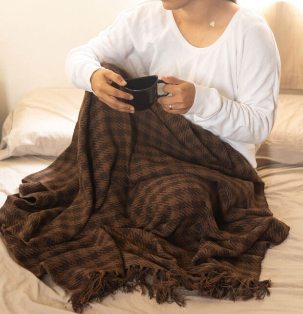 Houndstooth Handwoven Cotton Throw Brown