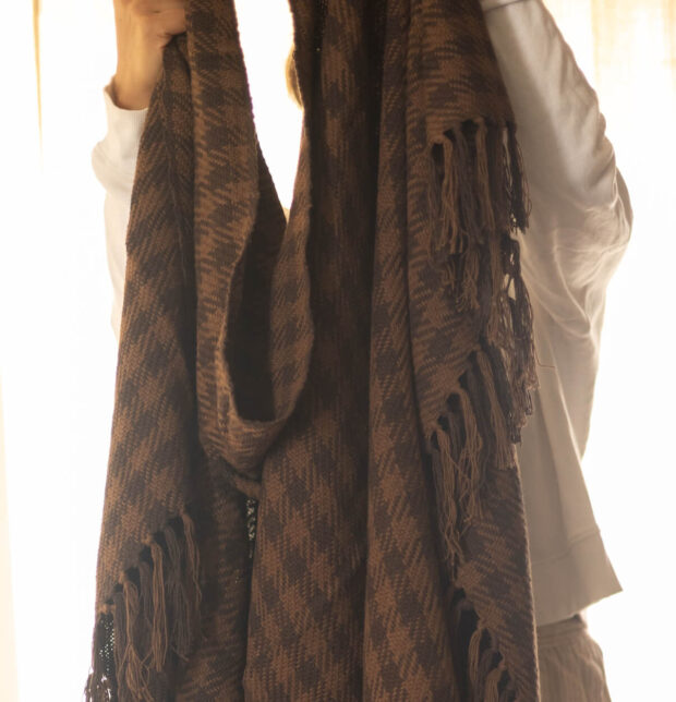 Houndstooth Handwoven Cotton Throw Brown