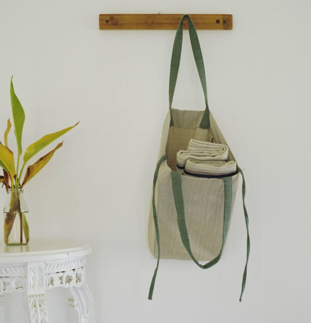 Adaptable Cotton Tote Bag Oatmeal Beige / Green