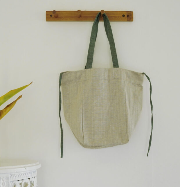 Adaptable Cotton Tote Bag Oatmeal Beige / Green