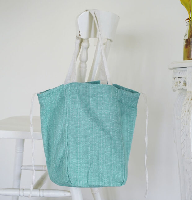Adaptable Cotton Tote Bag Dusty Turquoise/White