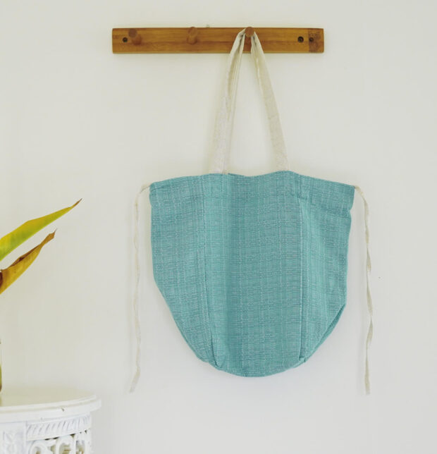 Adaptable Cotton Tote Bag Dusty Turquoise/White
