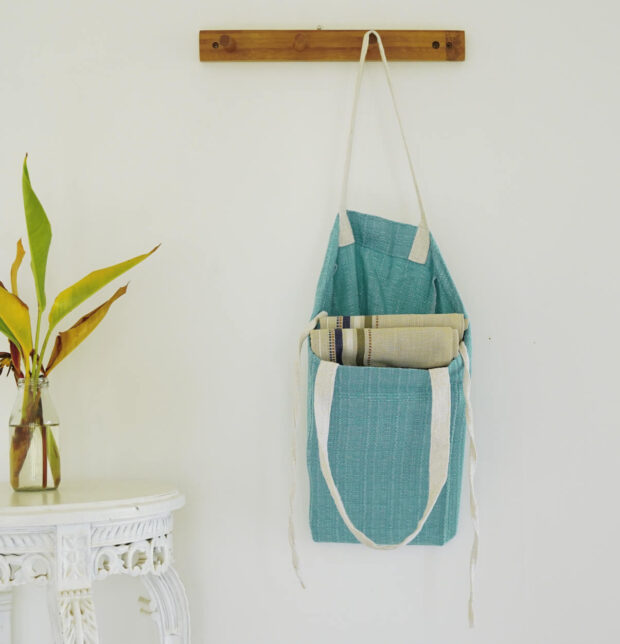 Adaptable Cotton Tote Bag Dusty Turquoise/White
