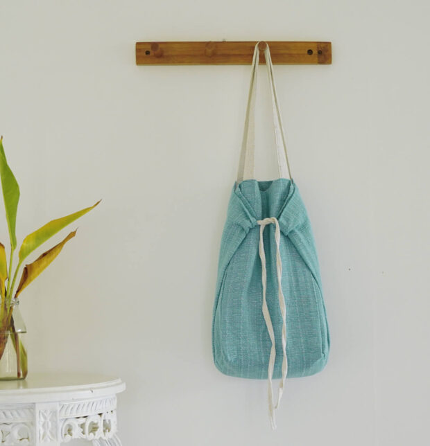 Adaptable Cotton Tote Bag Dusty Turquoise/White