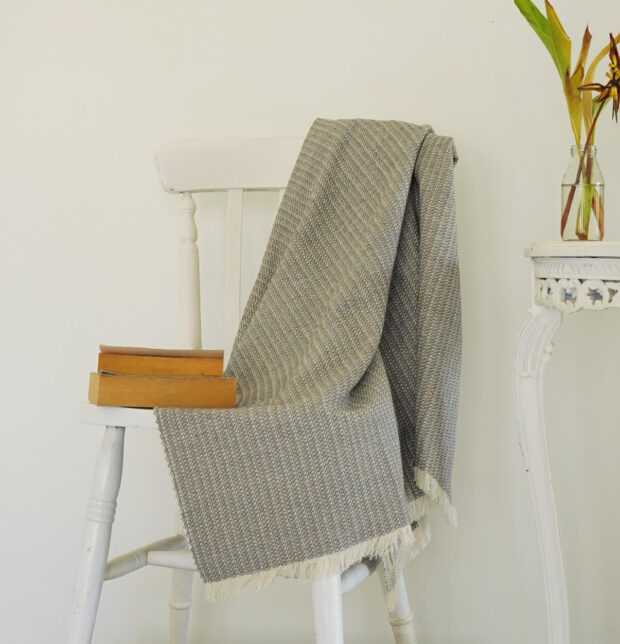 Handwoven Cotton Throw Grey Line